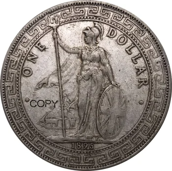 Velika Britanija 1895 Novčić Velika Britanija 1 Dolar Britanska Trgovina Мельхиоровое Srebro Hong Kong Metalni Suvenir Poklon Collectible Kovanice