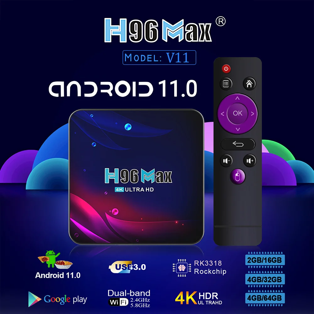 X96 Max Plus Ultra TV Box Android 11.0 TV Box Amlogic S905X4 Support AV1  Ultra HD 8K HDR Decoding Dual WiFi 2.4GHz/5GHz BT4.X 4GB RAM 32GB ROM 100M  Ethernet LAN Streaming Media